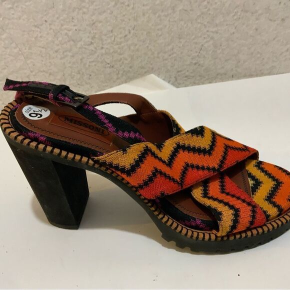Missoni Multicolor Fabric Zig Zag Ankle Strap Sandals Size 40/ 9.5 Italy - Picture 4 of 14